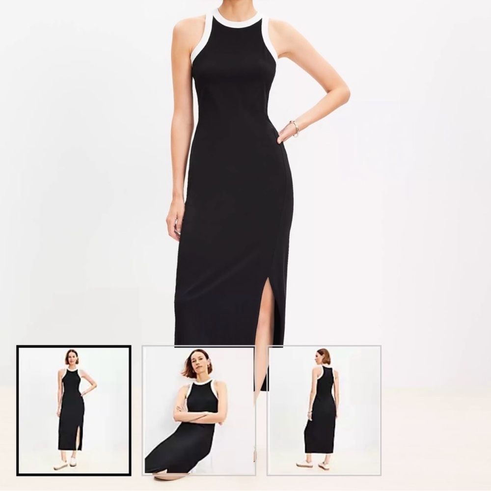 NWT LOFT Black & White Contrast Trim Midi Dress